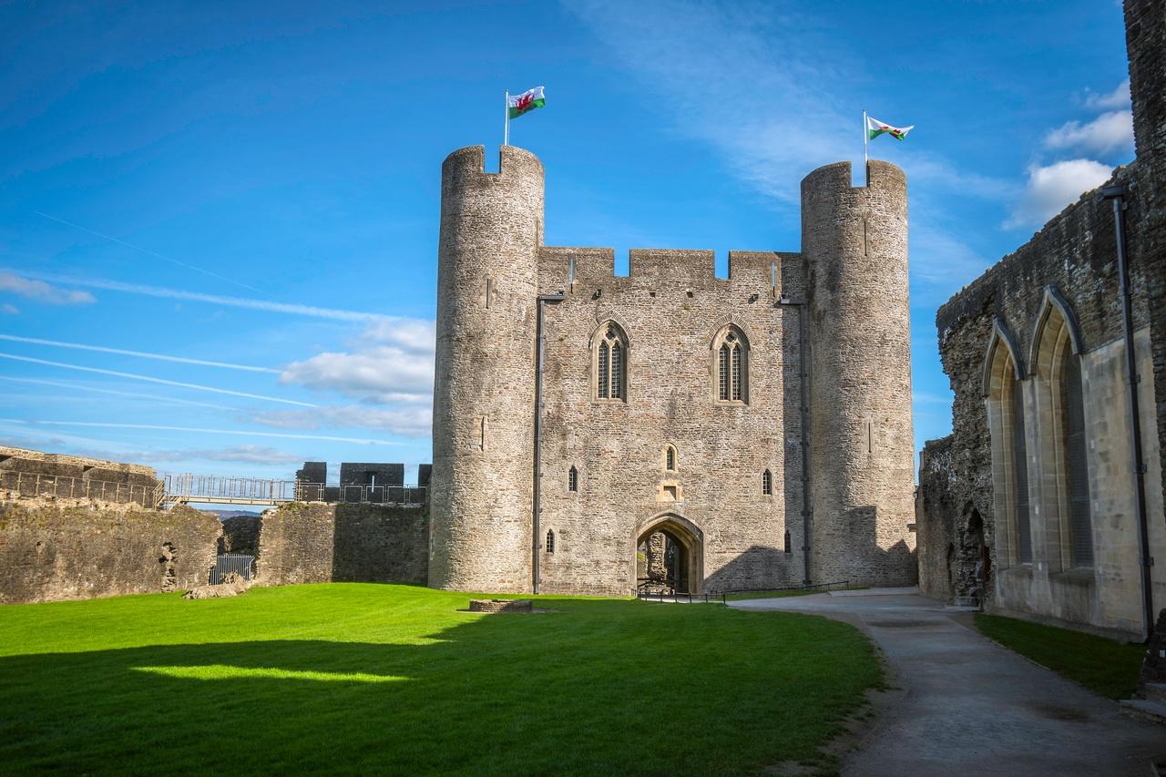 Caerphilly Castle - Inner East Gatehouse external view from inside grounds